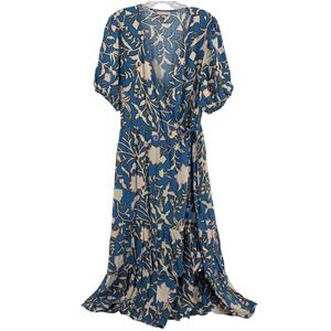 KNOX ROSE Maxi Wrap Dress XL Blue Floral Boho Western Maximalism